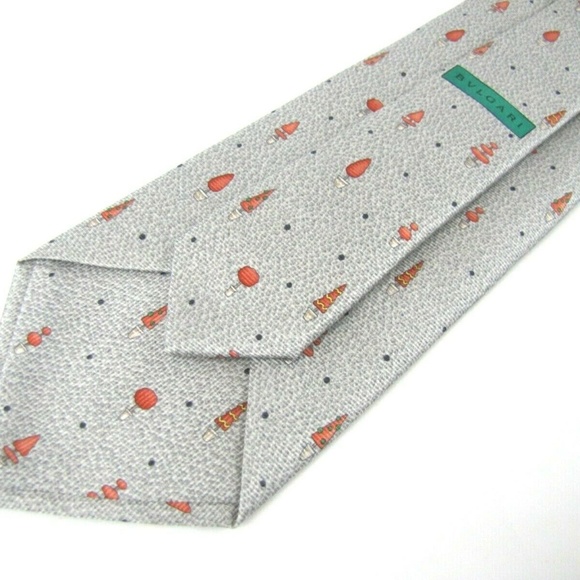 BVLGARI Tie Gray Pictorial Topiary Seven 7 Fold - Picture 4 of 8